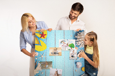 Tableau en liège déco Plage d'été avec coquillages et sable