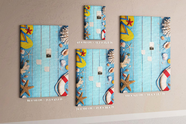 Tableau en liège déco Plage d'été avec coquillages et sable