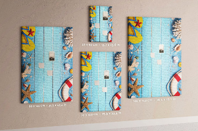 Tableau en liège déco Plage d'été avec coquillages et sable