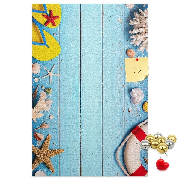 Tableau en liège déco Plage d'été avec coquillages et sable