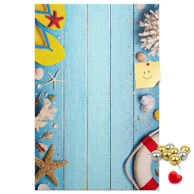 Tableau en liège déco Plage d'été avec coquillages et sable