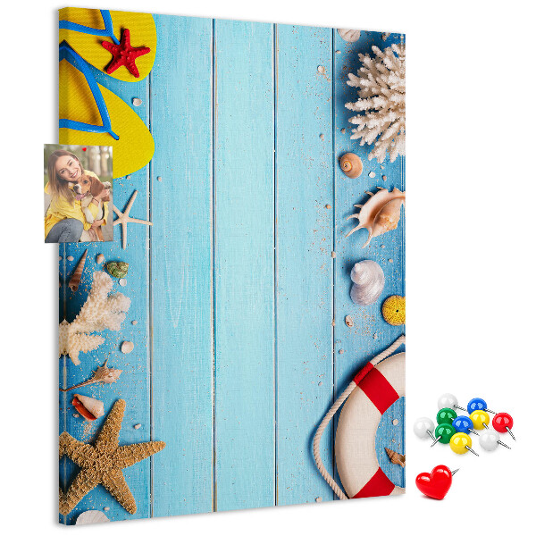 Tableau en liège déco Plage d'été avec coquillages et sable