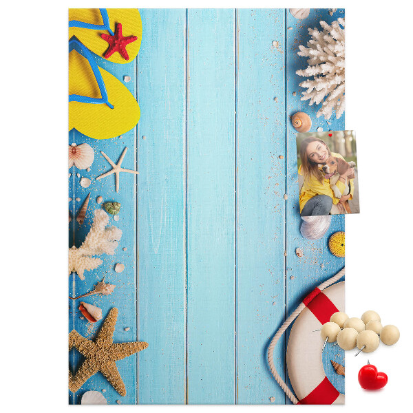 Tableau en liège déco Plage d'été avec coquillages et sable