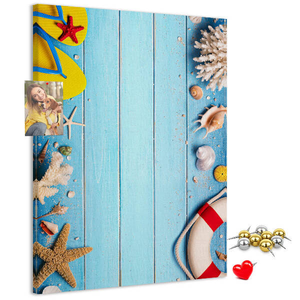 Tableau en liège déco Plage d'été avec coquillages et sable