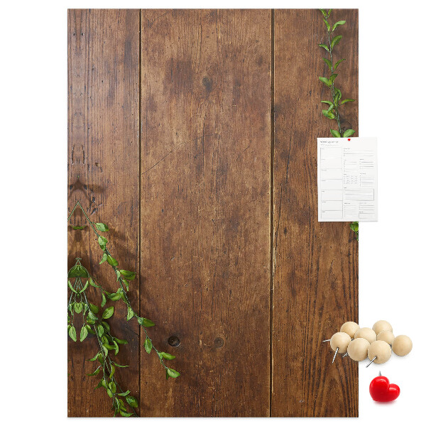 Tableau de liège Bois rustique avec des branches vertes
