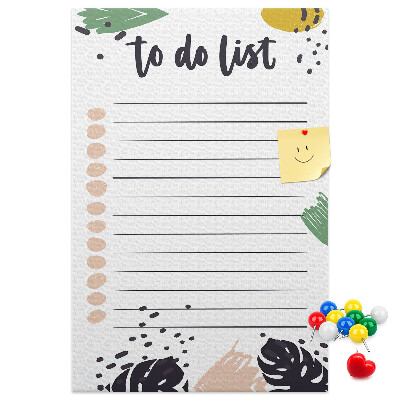 Tableau en liège déco Feuilles colorées sur fond de liste de choses à faire