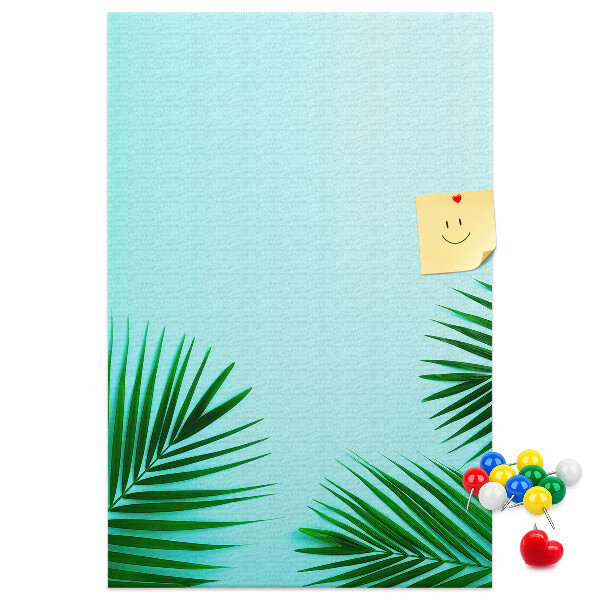 Tableau de liège Feuilles tropicales sur fond bleu