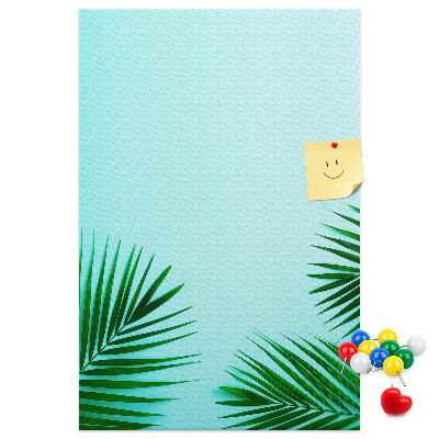 Tableau de liège Feuilles tropicales sur fond bleu