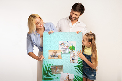 Tableau de liège Feuilles tropicales sur fond bleu