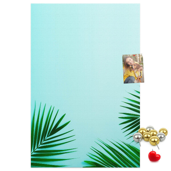 Tableau de liège Feuilles tropicales sur fond bleu