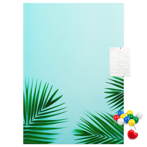 Tableau de liège Feuilles tropicales sur fond bleu