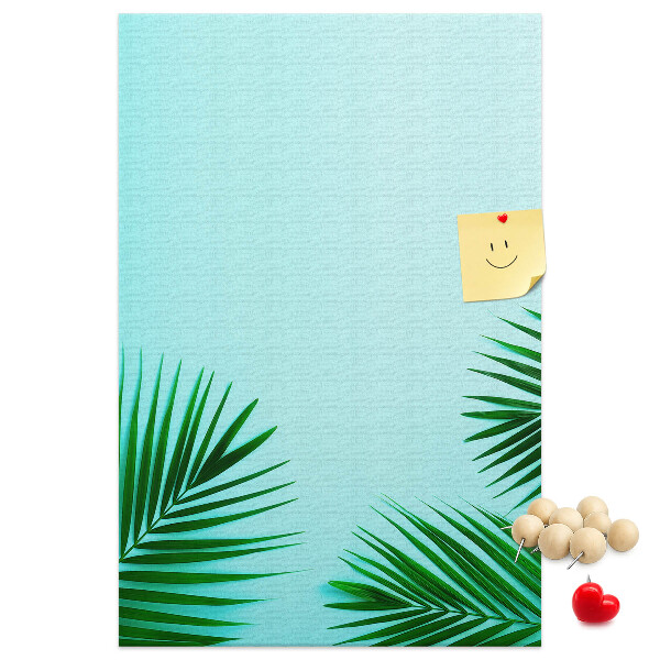 Tableau de liège Feuilles tropicales sur fond bleu