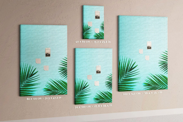 Tableau de liège Feuilles tropicales sur fond bleu