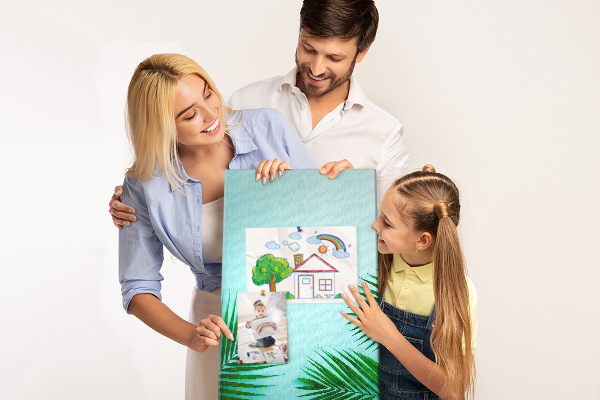 Tableau de liège Feuilles tropicales sur fond bleu