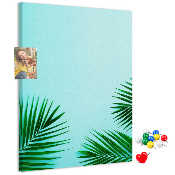 Tableau de liège Feuilles tropicales sur fond bleu