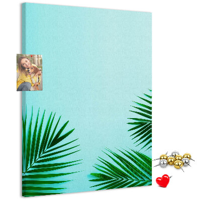 Tableau de liège Feuilles tropicales sur fond bleu