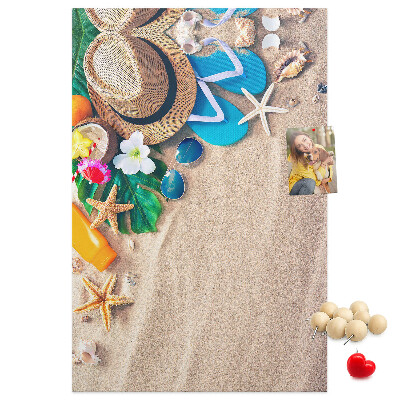Tableau en liège déco Souvenirs d'été à la plage avec des coquillages