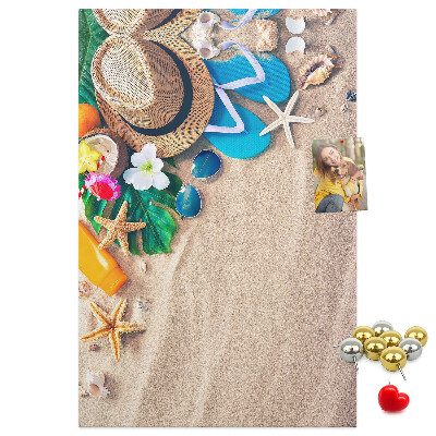 Tableau en liège déco Souvenirs d'été à la plage avec des coquillages