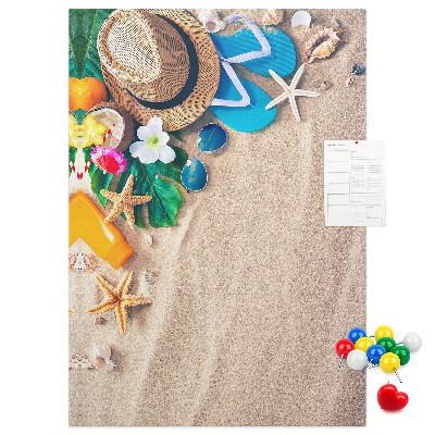 Tableau en liège déco Souvenirs d'été à la plage avec des coquillages