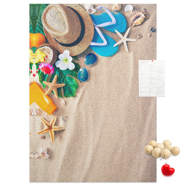 Tableau en liège déco Souvenirs d'été à la plage avec des coquillages