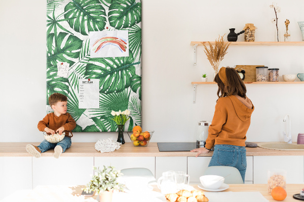 Tableau en liège déco Feuilles de Monstera sur fond clair