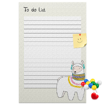 Tableau de liège Carnet coloré avec des lamas et des motifs