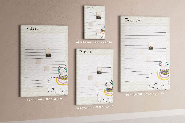 Tableau de liège Carnet coloré avec des lamas et des motifs