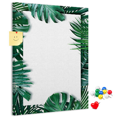 Tableau de liège Feuilles tropicales entourées d'un cadre blanc