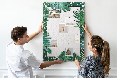Tableau de liège Feuilles tropicales entourées d'un cadre blanc