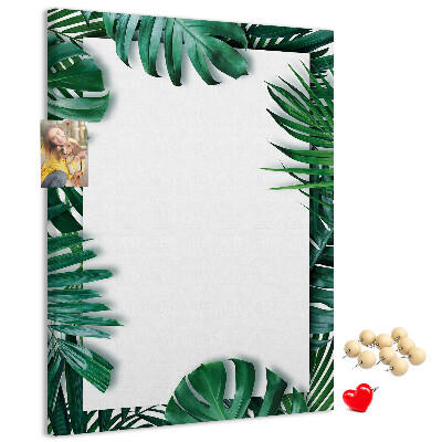 Tableau de liège Feuilles tropicales entourées d'un cadre blanc