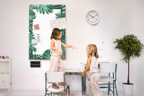 Tableau de liège Feuilles tropicales entourées d'un cadre blanc