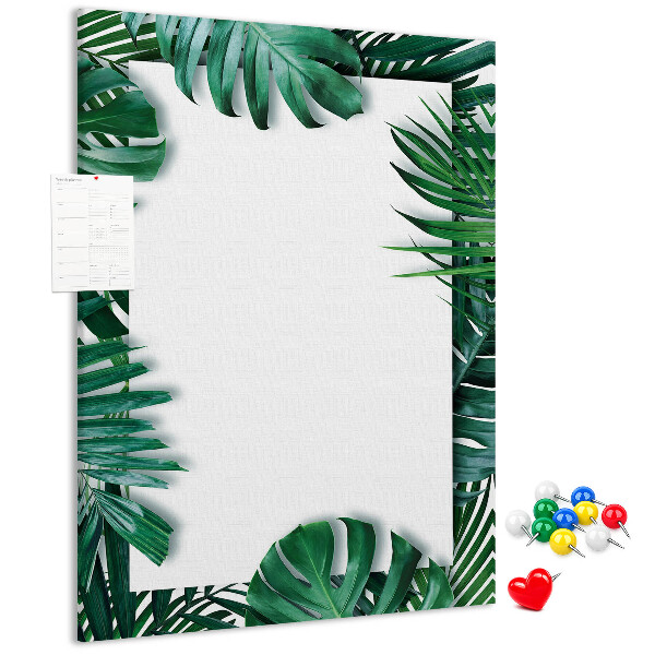 Tableau de liège Feuilles tropicales entourées d'un cadre blanc
