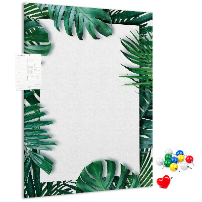 Tableau de liège Feuilles tropicales entourées d'un cadre blanc