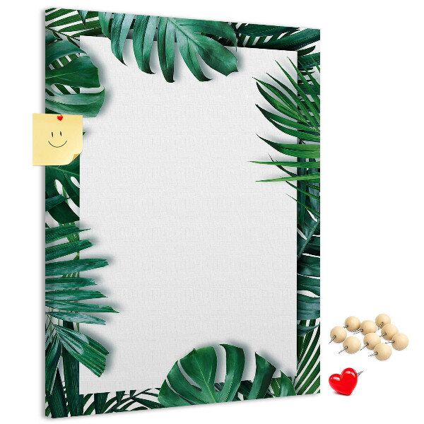Tableau de liège Feuilles tropicales entourées d'un cadre blanc