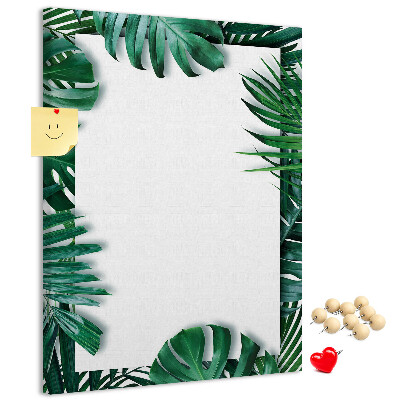 Tableau de liège Feuilles tropicales entourées d'un cadre blanc