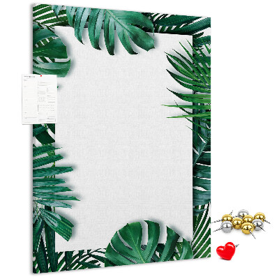 Tableau de liège Feuilles tropicales entourées d'un cadre blanc