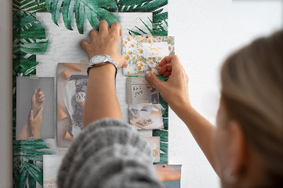 Tableau de liège Feuilles tropicales entourées d'un cadre blanc