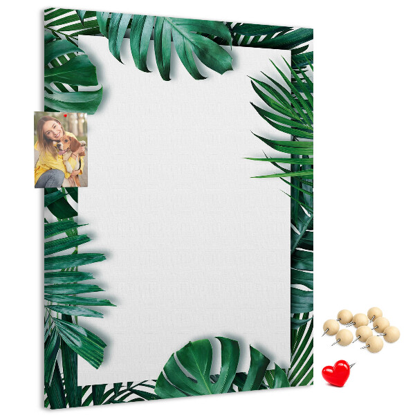 Tableau de liège Feuilles tropicales entourées d'un cadre blanc