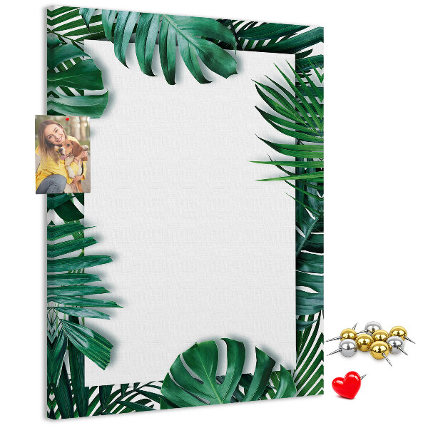 Tableau de liège Feuilles tropicales entourées d'un cadre blanc