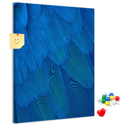 Tableau en liège fantaisie Plumes bleues dans la douce lumière