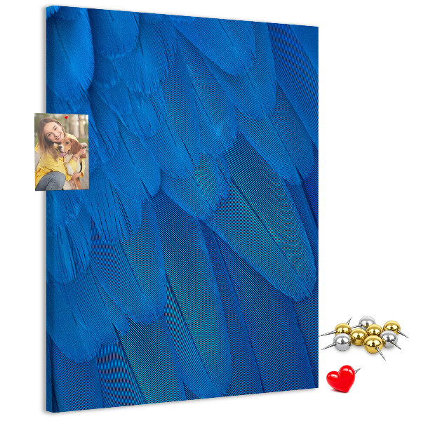 Tableau en liège fantaisie Plumes bleues dans la douce lumière