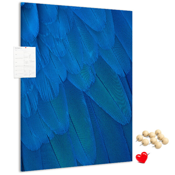 Tableau en liège fantaisie Plumes bleues dans la douce lumière