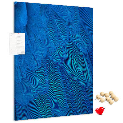 Tableau en liège fantaisie Plumes bleues dans la douce lumière