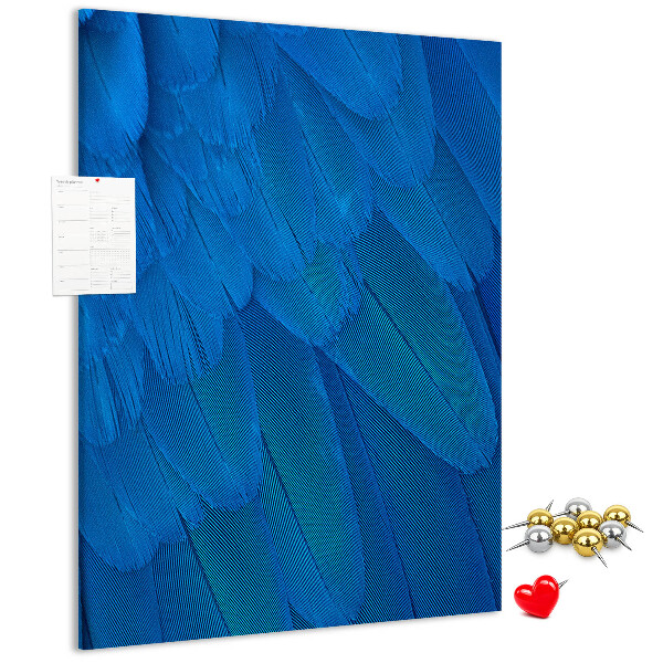 Tableau en liège fantaisie Plumes bleues dans la douce lumière