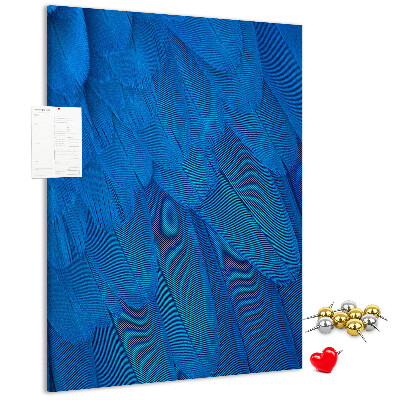 Tableau en liège fantaisie Plumes bleues dans la douce lumière