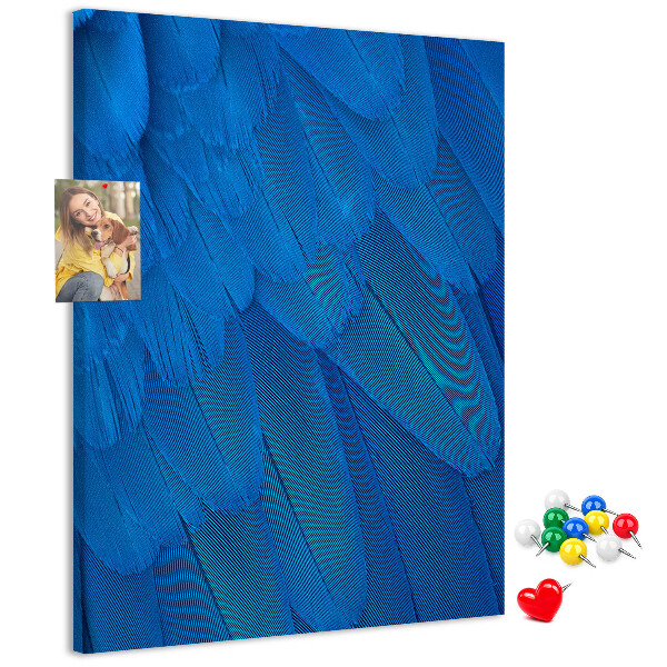 Tableau en liège fantaisie Plumes bleues dans la douce lumière