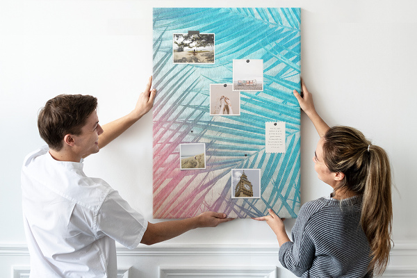 Tableau en liège fantaisie Feuilles de palmier tropicales aux teintes pastel