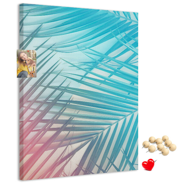 Tableau en liège fantaisie Feuilles de palmier tropicales aux teintes pastel