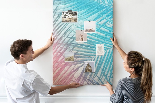 Tableau en liège fantaisie Feuilles de palmier tropicales aux teintes pastel