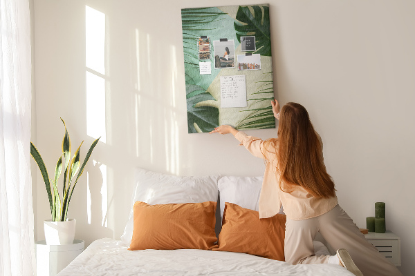 Tableau en liège déco Feuilles de palmier sur fond pastel